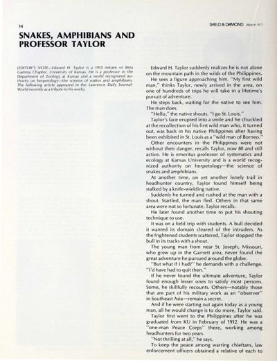 Snakes, Amphibians And Professor Taylor